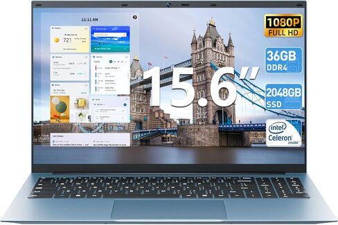 أجهزة كمبيوتر محمولة 15.6 بوصة، أجهزة كمبيوتر محمولة مع ذاكرة وصول عشوائي 36 جيجابايت و128 جيجابايت EMMC+2048 جيجابايت SSD، سيليرون N5095 رباعي النواة (حتى 2.9 جيجا هرتز)، واي فاي 6، USB 3.2، HDMI، نوع C، كمبيوتر محمول محمول، 7000 مللي أمبير، Windows 11 H in Kuwait