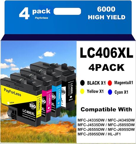 LC406XL لخراطيش الحبر LC406 لطابعة Brother MFC-J4335DW MFC-J4535DW MFC-J5855DW MFC-J6555DW MFC-J6955DW طابعة 4 عبوات (أسود سماوي أرجواني أصفر) in Kuwait