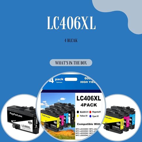 LC406XL لخراطيش الحبر LC406 لطابعة Brother MFC-J4335DW MFC-J4535DW MFC-J5855DW MFC-J6555DW MFC-J6955DW طابعة 4 عبوات (أسود سماوي أرجواني أصفر) in Kuwait