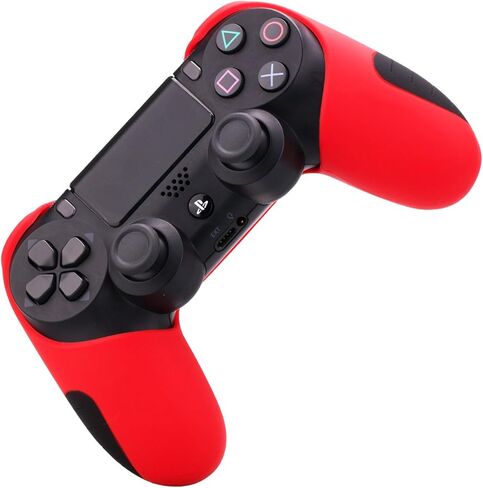 حافظة جلدية بغطاء سميك للغاية من السيليكون من YoRHa لجهاز Sony PS4/slim/Pro Dualshock 4 وحدة تحكم × 1 (أحمر مموه) مع مقابض إبهام احترافية × 8 in Kuwait