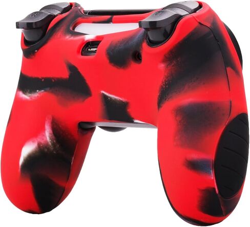حافظة جلدية بغطاء سميك للغاية من السيليكون من YoRHa لجهاز Sony PS4/slim/Pro Dualshock 4 وحدة تحكم × 1 (أحمر مموه) مع مقابض إبهام احترافية × 8 in Kuwait