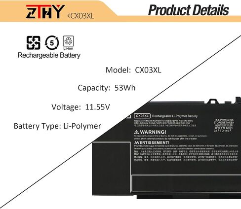 ZTHY CX03XL استبدال بطارية الكمبيوتر المحمول HP EliteBook x360 830 G7 EliteBook x360 830 G8 Series HSTNN-IB9G HSTNN-LB8R L77624-422 L77624-421 L77624-1C1 L78551-005 CX03053XL 11.55V 53Wh 4400 مللي أمبير 3 خلايا in Saudi Arabia