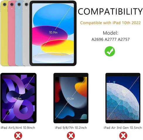 حافظة TopPerfekt لجهاز iPad الجيل العاشر 10.9 بوصة 2022، خياطة حروف شانيل أولية، حافظة iPad 10.9 بوصة مخصصة مع خاصية النوم/الاستيقاظ التلقائي، حامل أقلام (وردي، N) in Kuwait