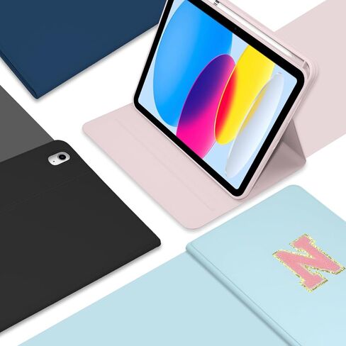 حافظة TopPerfekt لجهاز iPad الجيل العاشر 10.9 بوصة 2022، خياطة حروف شانيل أولية، حافظة iPad 10.9 بوصة مخصصة مع خاصية النوم/الاستيقاظ التلقائي، حامل أقلام (وردي، N) in Kuwait