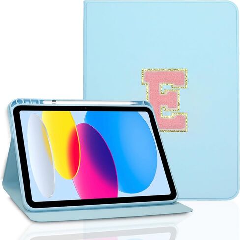 حافظة TopPerfekt لجهاز iPad الجيل العاشر 10.9 بوصة 2022، خياطة حروف شانيل أولية، حافظة iPad 10.9 بوصة مخصصة مع خاصية النوم/الاستيقاظ التلقائي، حامل أقلام (وردي، N) in Kuwait
