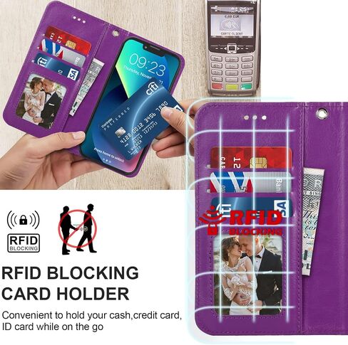 CASEOWL Compatible for iPhone 14 Plus Case Wallet [Support Magsafe Charger] 2 in 1 Magnetic Detachable [RFID Blocking] Flip Leather Wallet Case with Card Holder, Strap for Women, Marble Purple in Saudi Arabia