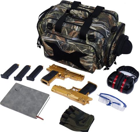 TRO&HOM Tactical Gun Range Bag for 4 Handguns, Pistol Shooting Range Bag with 15X Magazine Slots Pockets for Ammo and Essentials,Padded Shooting Range Duffle Bag for Hunting Shooting Range Sport in Saudi Arabia