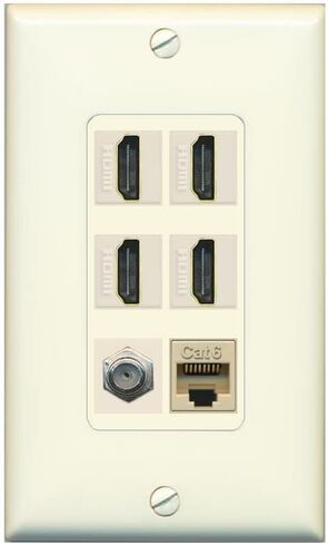 RiteAV - 4 Port HDMI 1 Coax Cable TV- F-Type 1 Cat6 Ethernet White Wall Plate Decorative in Kuwait