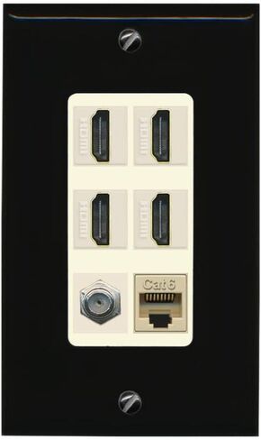 RiteAV - 4 Port HDMI 1 Coax Cable TV- F-Type 1 Cat6 Ethernet White Wall Plate Decorative in Kuwait