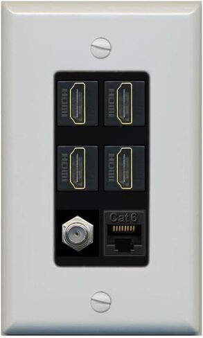 RiteAV - 4 Port HDMI 1 Coax Cable TV- F-Type 1 Cat6 Ethernet White Wall Plate Decorative in Kuwait