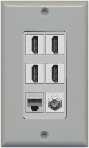 RiteAV - 4 Port HDMI 1 Coax Cable TV- F-Type 1 Cat6 Ethernet White Wall Plate Decorative in Kuwait