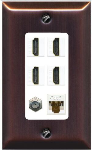RiteAV - 4 Port HDMI 1 Coax Cable TV- F-Type 1 Cat6 Ethernet White Wall Plate Decorative in Kuwait