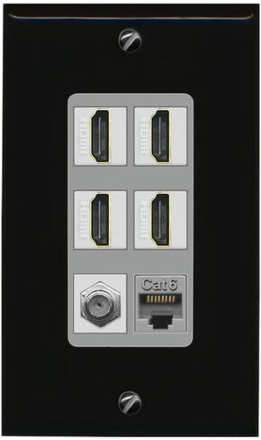 RiteAV - 4 Port HDMI 1 Coax Cable TV- F-Type 1 Cat6 Ethernet White Wall Plate Decorative in Kuwait