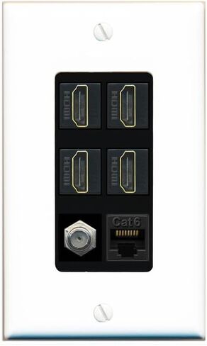RiteAV - 4 Port HDMI 1 Coax Cable TV- F-Type 1 Cat6 Ethernet White Wall Plate Decorative in Kuwait