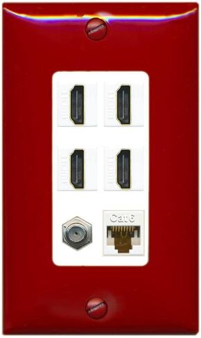 RiteAV - 4 Port HDMI 1 Coax Cable TV- F-Type 1 Cat6 Ethernet White Wall Plate Decorative in Kuwait