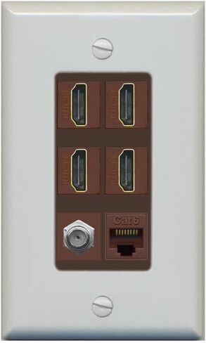RiteAV - 4 Port HDMI 1 Coax Cable TV- F-Type 1 Cat6 Ethernet White Wall Plate Decorative in Kuwait