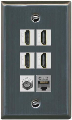 RiteAV - 4 Port HDMI 1 Coax Cable TV- F-Type 1 Cat6 Ethernet White Wall Plate Decorative in Kuwait