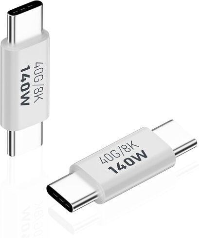 محول AreMe 2 Pack USB C ذكر إلى ذكر، موسع وصلة USB من النوع C يدعم 140 وات، 40 جيجابت في الثانية، 8K@60 هرتز لـ Thunderbolt 4/3، MacBook Pro/Air، الكمبيوتر المحمول، الهواتف والمزيد من الأجهزة من النوع C (أبيض) in Kuwait