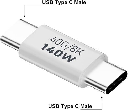محول AreMe 2 Pack USB C ذكر إلى ذكر، موسع وصلة USB من النوع C يدعم 140 وات، 40 جيجابت في الثانية، 8K@60 هرتز لـ Thunderbolt 4/3، MacBook Pro/Air، الكمبيوتر المحمول، الهواتف والمزيد من الأجهزة من النوع C (أبيض) in Kuwait
