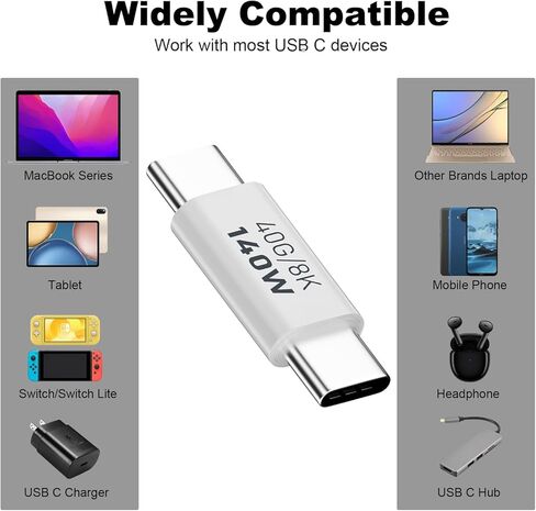 محول AreMe 2 Pack USB C ذكر إلى ذكر، موسع وصلة USB من النوع C يدعم 140 وات، 40 جيجابت في الثانية، 8K@60 هرتز لـ Thunderbolt 4/3، MacBook Pro/Air، الكمبيوتر المحمول، الهواتف والمزيد من الأجهزة من النوع C (أبيض) in Kuwait