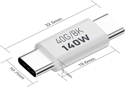 محول AreMe 2 Pack USB C ذكر إلى ذكر، موسع وصلة USB من النوع C يدعم 140 وات، 40 جيجابت في الثانية، 8K@60 هرتز لـ Thunderbolt 4/3، MacBook Pro/Air، الكمبيوتر المحمول، الهواتف والمزيد من الأجهزة من النوع C (أبيض) in Kuwait