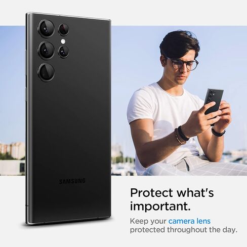 Spigen Camera Lens Screen Protector [Glas.tR EZ Fit Optik Pro] Designed for Galaxy S22 Ultra - Black [2 Pack] in Saudi Arabia