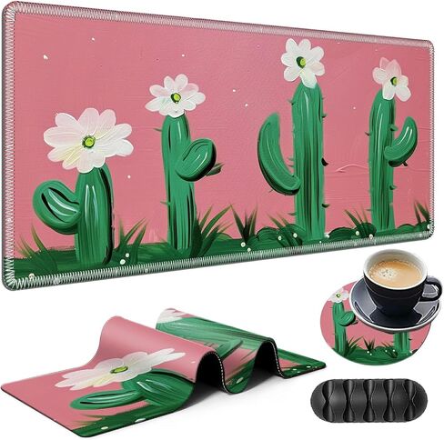 3Pcs Mouse Pad Set, Cherry Blossom Landscape Large Gaming Mouse Pad with Stitched Edge, Ergonomic Memory Foam Keyboard Wrist Support and Mouse Wrist Rest Cushion, Pain Relief Non-Slip Desk Pad Combo in Kuwait