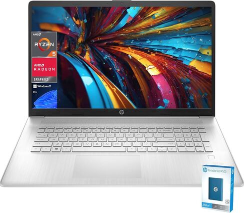 HP 2024 New 17 inch Laptop, AMD Ryzen 5 5500U 6 Cores Processor(Beat i7-1250U), 17" FHD (1080p) IPS Display, 64GB RAM, 1TB SSD, Fingerprint Reader, Windows 11 Pro, Include 250GB Portable SSD in Saudi Arabia