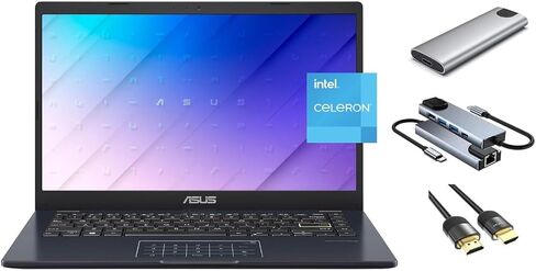 ASUS Daily 14" FHD Laptop, Intel Processor, 4GB RAM, 64GB eMMC + 256GB Portable SSD, Webcam, Numeric Keypad, USB-C, HDMI, USB Hub+HDMI Cable, Win 11 in Saudi Arabia