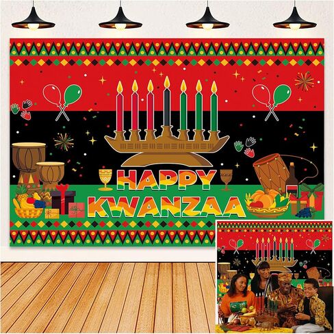 Happy Kwanzaa Backdrop 7x5ft Africans American Traditional Festival Kwanzaa Party Banner Kwanzaa Candles Traditional Heritage Holiday Background Supplies for Home in Saudi Arabia