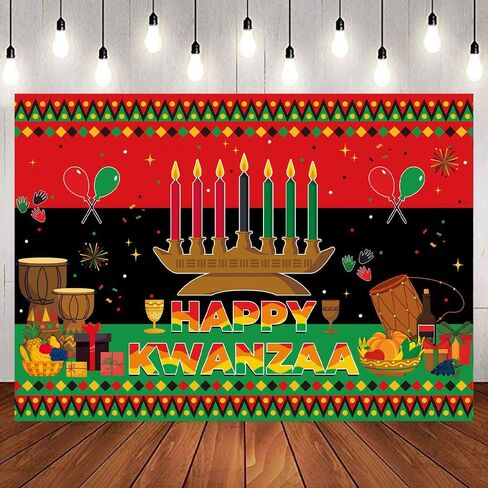 Happy Kwanzaa Backdrop 7x5ft Africans American Traditional Festival Kwanzaa Party Banner Kwanzaa Candles Traditional Heritage Holiday Background Supplies for Home in Saudi Arabia