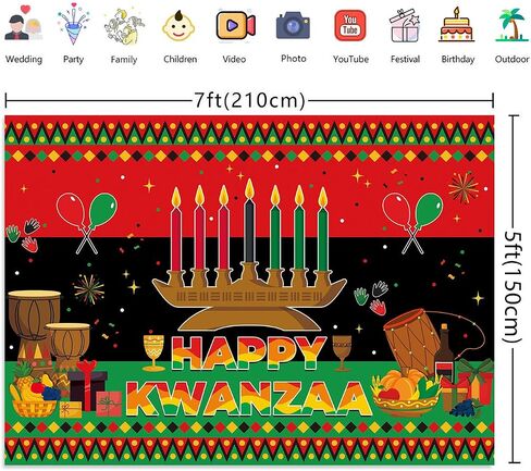 Happy Kwanzaa Backdrop 7x5ft Africans American Traditional Festival Kwanzaa Party Banner Kwanzaa Candles Traditional Heritage Holiday Background Supplies for Home in Saudi Arabia
