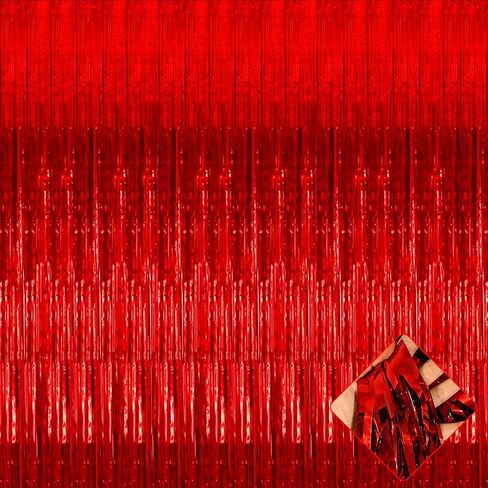 4 Pack 3.3Ft x 6.6Ft Red Foil Fringe Curtain Backdrop, Metallic Tinsel Foil Fringe Streamers Curtains Background for Photo Booth, Birthday, Wedding, Halloween, Christmas Party Decoration in Saudi Arabia