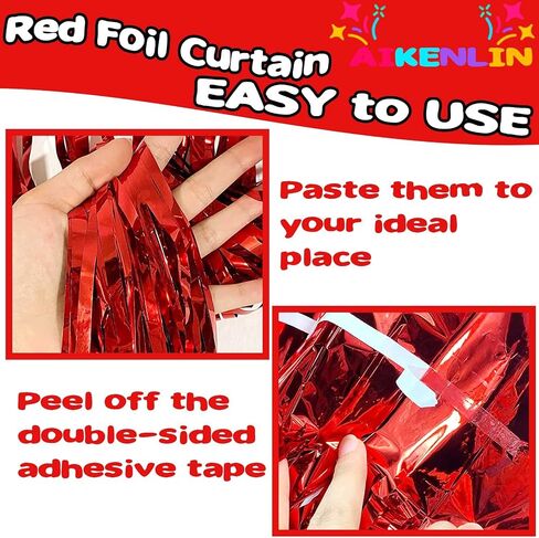 4 Pack 3.3Ft x 6.6Ft Red Foil Fringe Curtain Backdrop, Metallic Tinsel Foil Fringe Streamers Curtains Background for Photo Booth, Birthday, Wedding, Halloween, Christmas Party Decoration in Saudi Arabia
