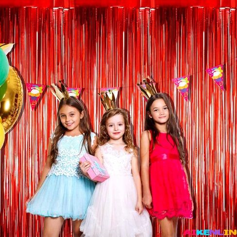 4 Pack 3.3Ft x 6.6Ft Red Foil Fringe Curtain Backdrop, Metallic Tinsel Foil Fringe Streamers Curtains Background for Photo Booth, Birthday, Wedding, Halloween, Christmas Party Decoration in Saudi Arabia