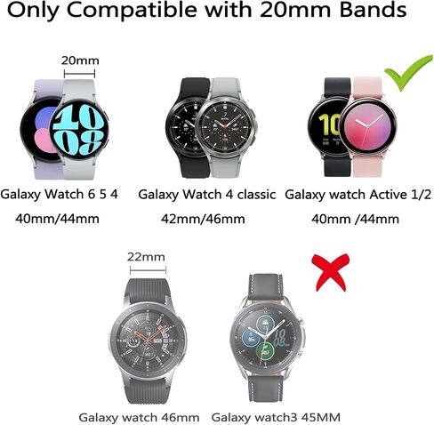 20mm Sport Band Compatible with Samsung Galaxy Watch 6 5 4 40mm 44mm/ Watch 6 Classic 43mm 47mm/ Watch 5 Pro 45mm/ Watch 4 Classic 42mm 46mm/ Watch 3 41mm/ Active 2, Silicone Replacement Strap in Kuwait