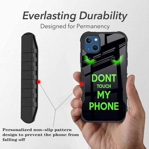 Compatible with iPhone 13, 14 Case for Men Women, Dont Touch My Phone Funny Design Heavy Duty Anti Slip Shockproof Hard PC Back Soft TPU Prevention Protective Case in Kuwait