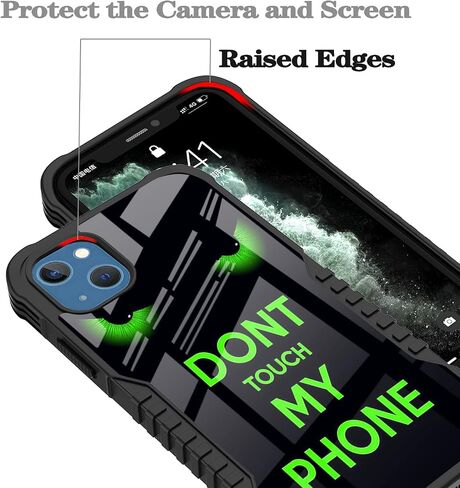 Compatible with iPhone 13, 14 Case for Men Women, Dont Touch My Phone Funny Design Heavy Duty Anti Slip Shockproof Hard PC Back Soft TPU Prevention Protective Case in Kuwait