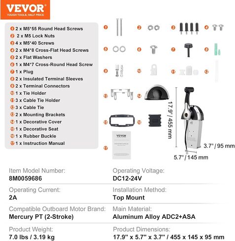 VEVOR Boat Throttle Control, 8M0059686 Top-Mounted Outboard Remote Control Box for Mercury PT 2-Stroke, Marine Throttle Control Gear Box with Power Trim Switch in Saudi Arabia
