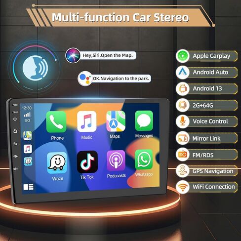 Podofo [2+64G] Car Stereo Radio for Chrysler Grand Voyager 2013-2016 with Wireless CarPlay & Android Auto 9 Inch Touch Screen Bluetooth Audio with GPS Navigation Mirror Link WiFi RDS AHD Backup Camera in Saudi Arabia
