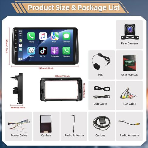 Podofo [2+64G] Car Stereo Radio for Chrysler Grand Voyager 2013-2016 with Wireless CarPlay & Android Auto 9 Inch Touch Screen Bluetooth Audio with GPS Navigation Mirror Link WiFi RDS AHD Backup Camera in Saudi Arabia
