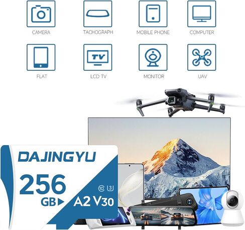 DJINGYU 256GB Memory Card SDXC UHS-I U3 A2 V30 4K, R/W up to 180/130 MB/s for GoPro & Action Cameras Phone Camera High Speed Flash Memory Card for Outdoor, Sports, 4K Shooting in Saudi Arabia