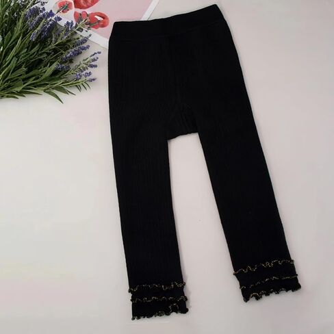 Toddler Baby Girls Winter Fleece Lined Leggings Knit Thick Warm Full Length Tights Basic Velvet Pants for 2-6 Years Kids in Kuwait
