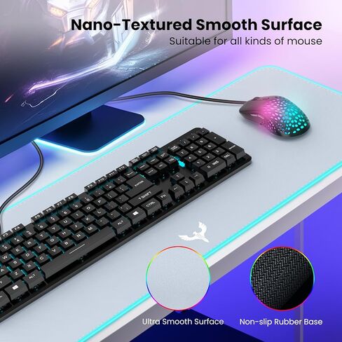 BladeHawks Extra Large RGB Gaming Mouse Pad-14 Light Modes, Extended Soft LED Mouse Pad, Anti-Slip Rubber Base, Computer Keyboard Mousepad Mat (31.5 x 12 Inch) in Saudi Arabia