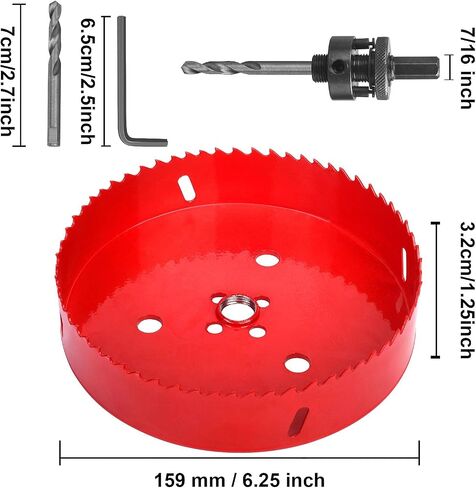 6 Inch Hole Saw - 152mm HSS Bi-Metal Hole Cutter for Different Project with Smooth and Flat Drilling Edge, Fast Chip Removal, Handy Hole Saw Kit Set for Cornhole Boards,Bean Bags Games,Recessed Lights in Kuwait