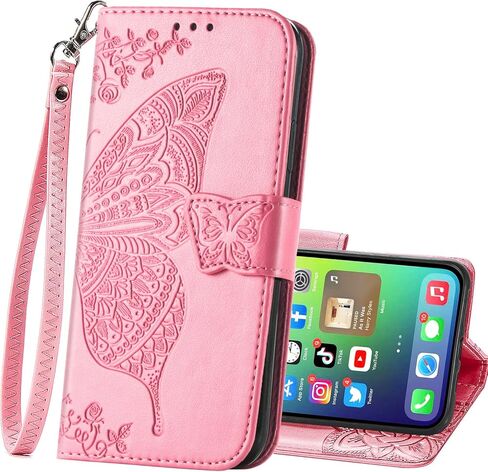 HAOTP for iPhone Xs Phone Case Wallet,Women Flip Folio Cover for iPhone X with Credit Card Holders Emboss Butterfly Flower PU Leather Purse Wrist Strap Kickstand Case for iPhone X/XS 5.8 inch Purple in Saudi Arabia