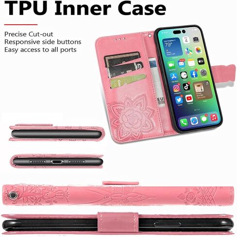 HAOTP for iPhone Xs Phone Case Wallet,Women Flip Folio Cover for iPhone X with Credit Card Holders Emboss Butterfly Flower PU Leather Purse Wrist Strap Kickstand Case for iPhone X/XS 5.8 inch Purple in Saudi Arabia