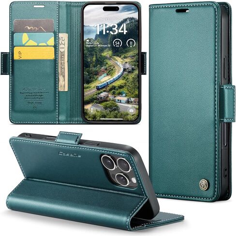 Case for iPhone 16 Pro Wallet Case with Card Holder, Kickstand RFID Blocking Magnetic Closure Shockproof Protective PU Leather Case for iPhone 16 Pro Flip Case Wallet - Green in Saudi Arabia