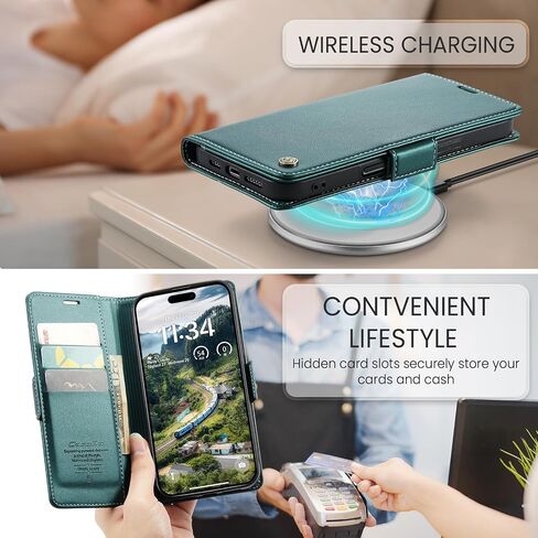 Case for iPhone 16 Pro Wallet Case with Card Holder, Kickstand RFID Blocking Magnetic Closure Shockproof Protective PU Leather Case for iPhone 16 Pro Flip Case Wallet - Green in Saudi Arabia
