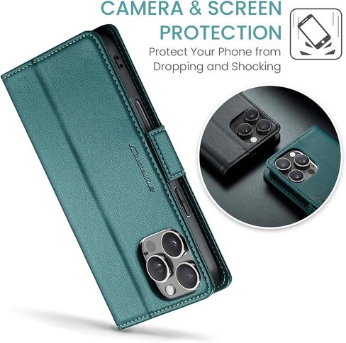 Case for iPhone 16 Pro Wallet Case with Card Holder, Kickstand RFID Blocking Magnetic Closure Shockproof Protective PU Leather Case for iPhone 16 Pro Flip Case Wallet - Green in Saudi Arabia
